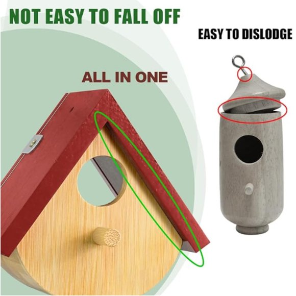 2 pk - Hummingbird Houses w/ Viewing Window - Red Roof Wooden Birdhouses - Picture 5 of 8